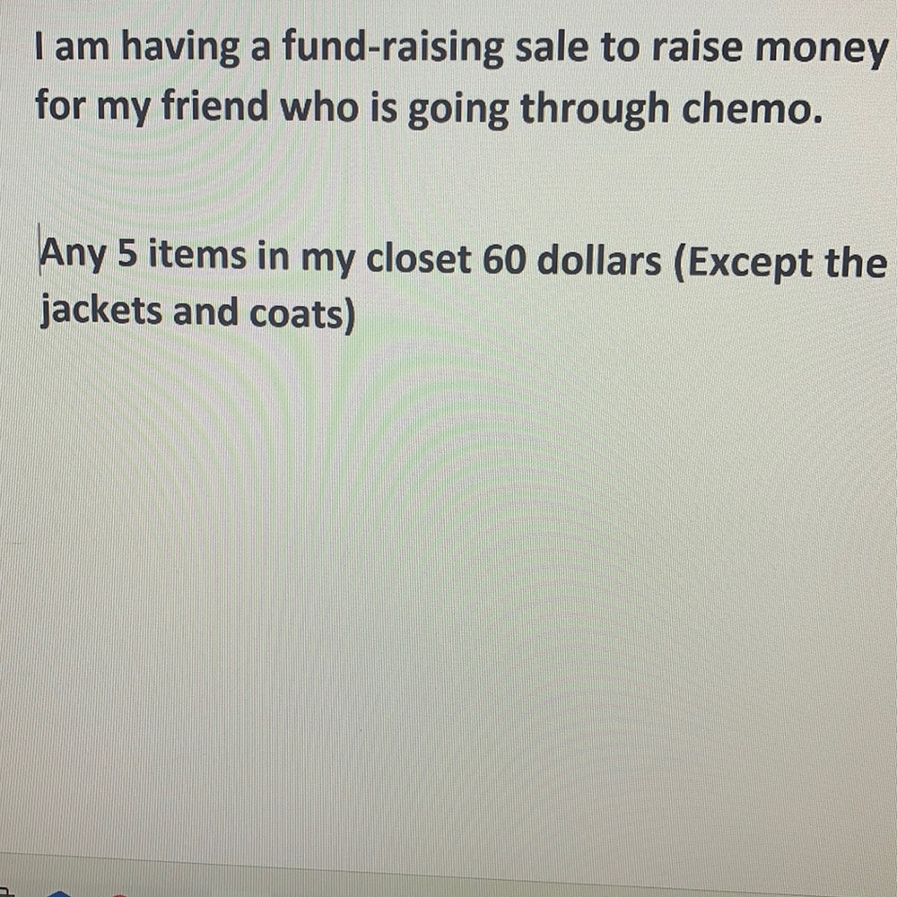 5 item 60 dollars (excluding coats)